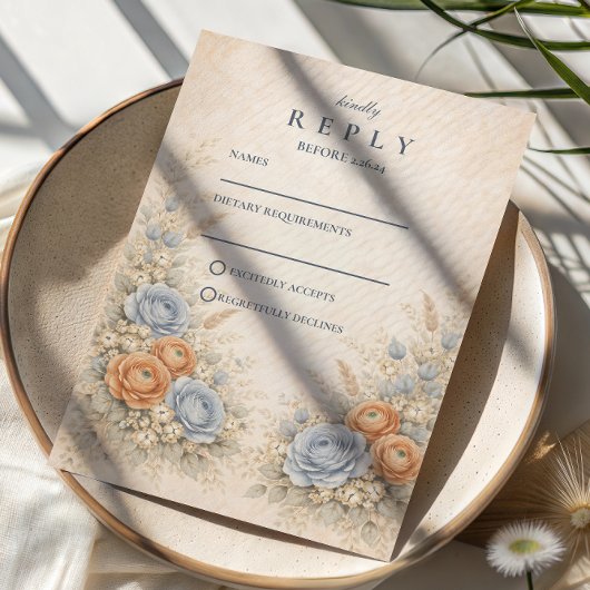 Soft Blue Wildflower Garden Wedding RSVP Karte