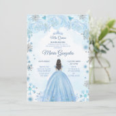 Soft Blue Winter Princess Quinceanera Einladung (Stehend Vorderseite)