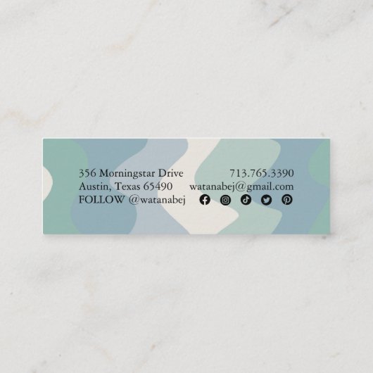 Soft Blues Handmade Wavy Strips und Social Icons Mini Visitenkarte (Rückseite)