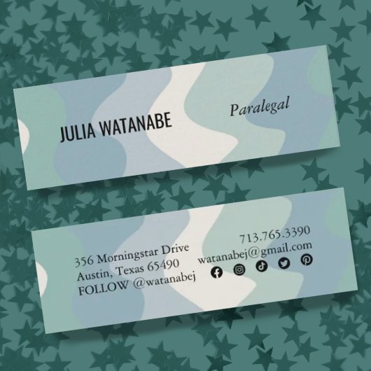 Soft Blues Handmade Wavy Strips und Social Icons Mini Visitenkarte