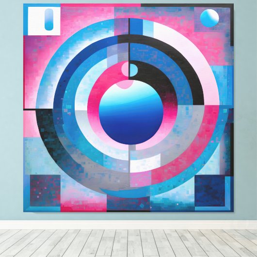 Soft Blues & Pinks: Retro-Abstrakter Geometrie-Arm Leinwanddruck (Insitu (Holzboden))