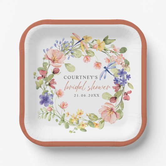 Soft Blume Dragonfis Romantisches Brautparty Pappteller (Vorderseite)