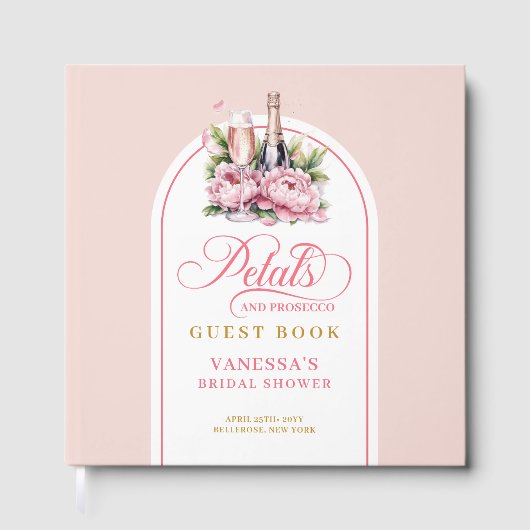 Soft blush and gold petals prosecco guest book gästebuch (Vorderseite)