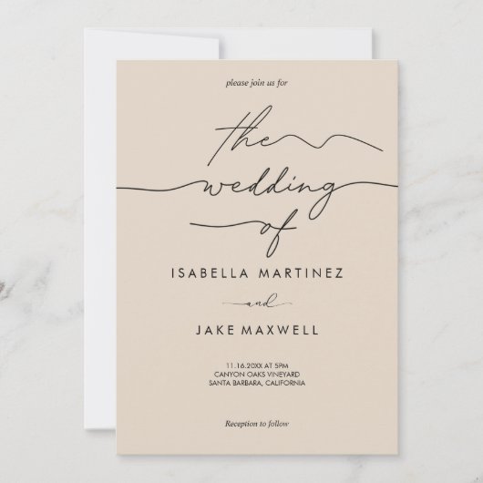 Soft Blush & Black Modern Script Wedding Einladung (Vorderseite)