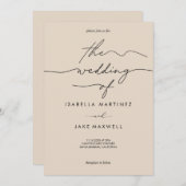 Soft Blush & Black Modern Script Wedding Einladung (Vorne/Hinten)