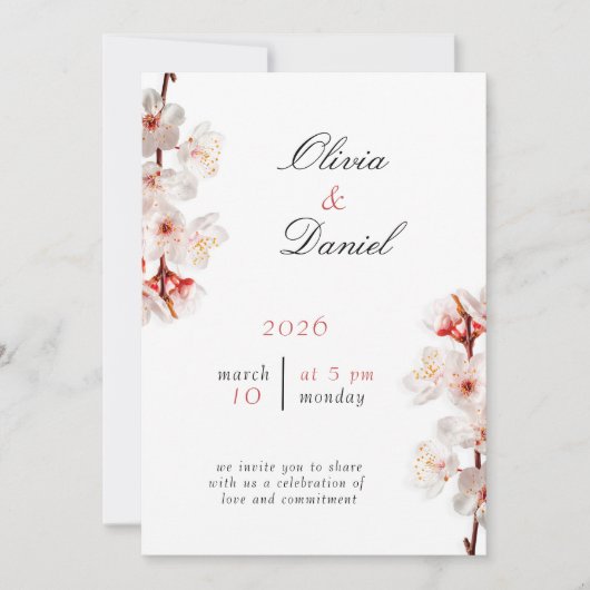 Soft Blush Blossom Wedding Invitation Einladung (Vorderseite)
