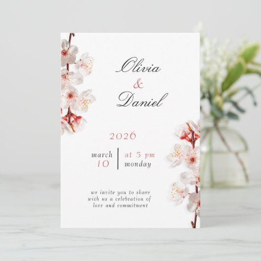 Soft Blush Blossom Wedding Invitation Einladung (Stehend Vorderseite)