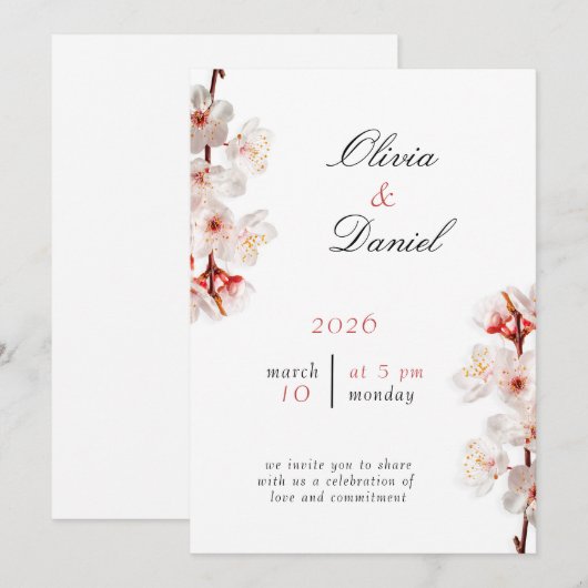 Soft Blush Blossom Wedding Invitation Einladung (Vorne/Hinten)