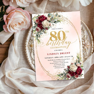 Soft Blush Boho Floral 80. Geburtstagseinladung Einladung