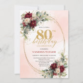 Soft Blush Boho Floral 80th Birthday Party Invitе Einladung (Vorderseite)