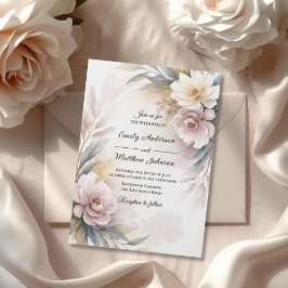 Soft Blush Botanical Border Wedding Invitation Einladung