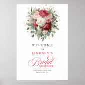 Soft Blush Burgundy Floral Bridal Shower Welcome Poster (Vorne)