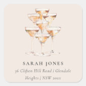 Soft Blush Champagner Weingläser Anschrift Quadratischer Aufkleber (Vorderseite)