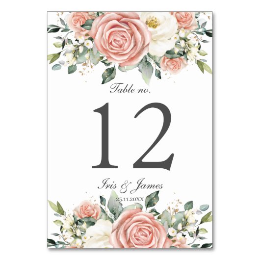 Soft Blush Elfenbeinblume Rose Hochzeitsfest Braut Tischnummer (Vorderseite)