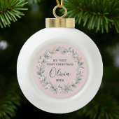 Soft Blush Floral Frame Baby's First Christmas Keramik Kugel-Ornament