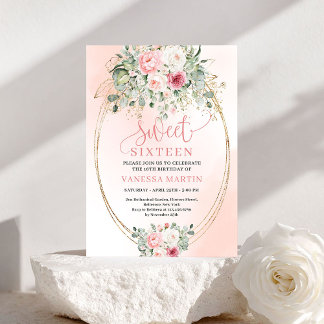Soft Blush Floral Greenery Sweet Sixteen Invitatio Einladung