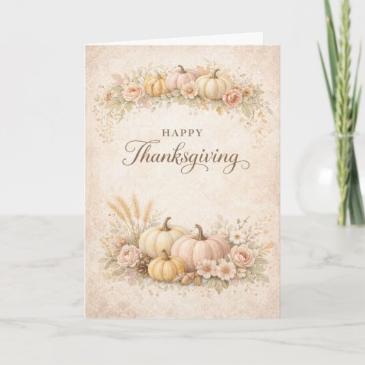 Soft Blush Floral Happy Thanksgiving Pumpkin Karte (Vorderseite)