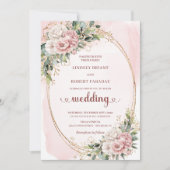 Soft Blush Floral Rose Gold Wedding Invitation Einladung (Vorderseite)