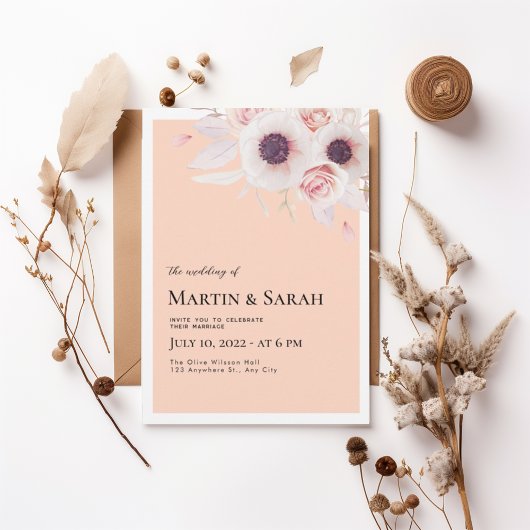 Soft Blush Floral Wedding Invitation Einladung