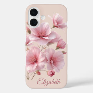 Soft Blush Flower Benutzerdefinierter Name Floral iPhone 16 Hülle