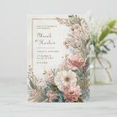 Soft Blush Ivory Floral Romantic Botanical Wedding Einladung (Stehend Vorderseite)