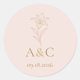 Soft Blush Lilien Hochzeits-Monogramm-Versiegelung Runder Aufkleber