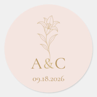 Soft Blush Lilien Hochzeits-Monogramm-Versiegelung Runder Aufkleber