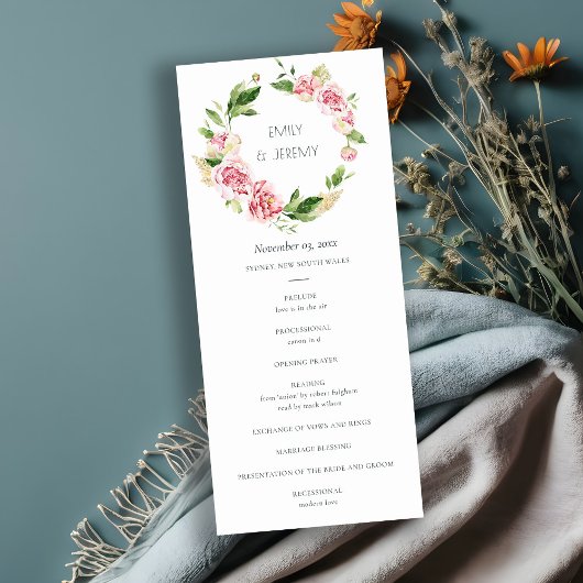 SOFT BLUSH PEONY FLORAL WEDDING CEREMONY PROGRAMM