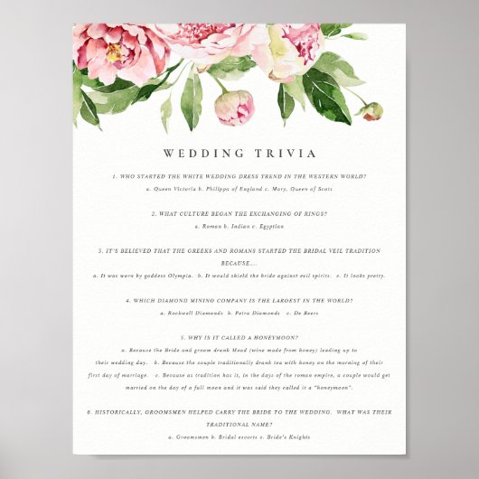 Soft Blush Peony Wedding Trivia Spiel Teil 1 Poster (Vorne)