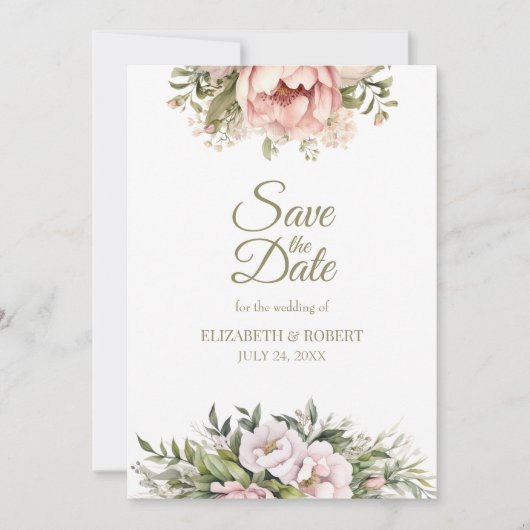 Soft Blush Pfingstrosen Save the Date Karte (Vorderseite)