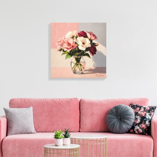Soft Blush Pfingstrosen Vasen Leinwanddruck (Insitu (Wohnzimmer))