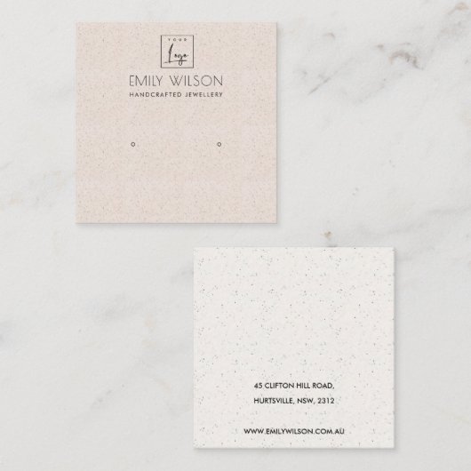 SOFT BLUSH PINK KERAMIK STUD EARRING DISPLAY LOGO QUADRATISCHE VISITENKARTE (Vorne/Hinten)