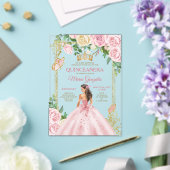 Soft Blush Pink Mis Quince Crown Gold Quinceñera Acryleinladungen (In Situ (Hochzeit))