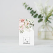 Soft Blush Pink Peony Leafy Botanisches Blumenlogo Visitenkarte (Stehend Vorderseite)