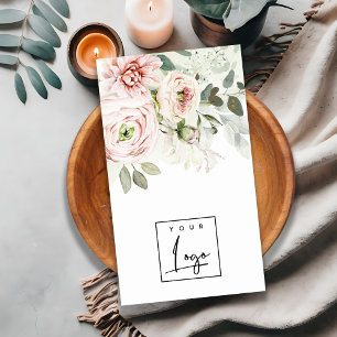 Soft Blush Pink Peony Leafy Botanisches Blumenlogo Visitenkarte