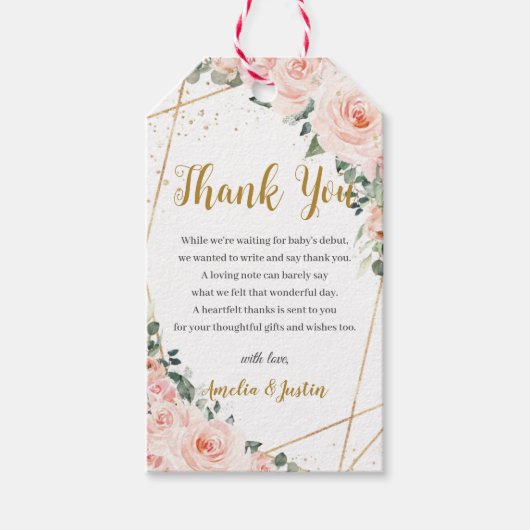 Soft Blush Pink Rose Girl Baby Dusche Gefallen Geschenkanhänger (Vorderseite)