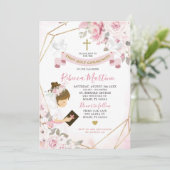 Soft Blush Pink Rose Girl Erste Heilige Kommune Einladung (Stehend Vorderseite)