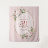 Soft Blush Pink Rose Gold 50th Birthday Backdrop Wandteppich (Vorderseite)