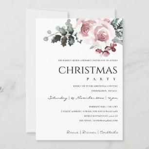 SOFT BLUSH PINK ROSE HOLLY BERRY CHRISTMAS PARTY FEIERTAGSKARTE