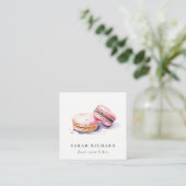 Soft Blush Pink Wasserfarbe Französisch Macarons B Quadratische Visitenkarte (Stehend Vorderseite)
