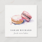 Soft Blush Pink Wasserfarbe Französisch Macarons B Quadratische Visitenkarte (Vorderseite)