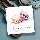 Soft Blush Pink Wasserfarbe Französisch Macarons B Quadratische Visitenkarte
