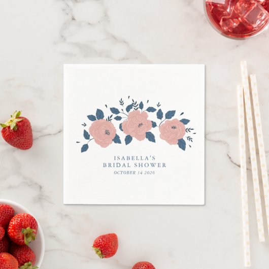 Soft Blush Rose Bloral Boho Custom Brautparty Serviette (Beispiel)