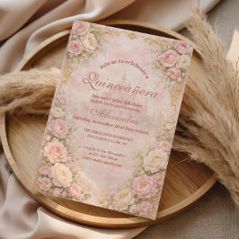 Soft Blush Rose Garden Quinceañera Einladung