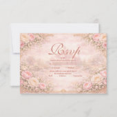 Soft Blush Rose Garden Quinceañera RSVP Karte (Vorderseite)