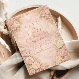 Soft Blush Rose Garden Quinceañera Save The Date