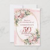 Soft Blush Rose Gold Botanical 50th Birthday Thank Dankeskarte (Vorderseite)