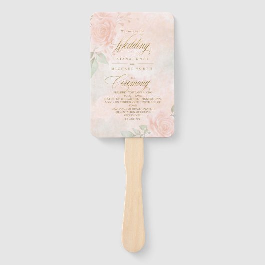 Soft Blush Rose Hochzeitsprogramm ID828 Fächer (Vorderseite)
