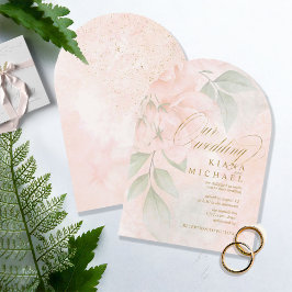 Soft Blush-Rose mit Hochzeitstich ID828 Einladung