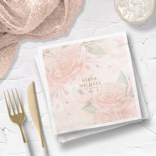 Soft Blush Rose V1 ID828 Paper Dinner Napkins Serviette